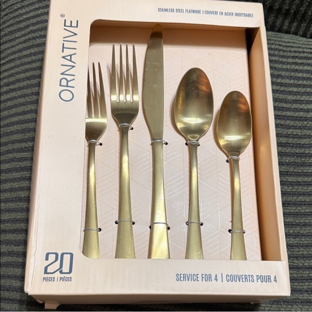 New in box brush gold flatware serves 4